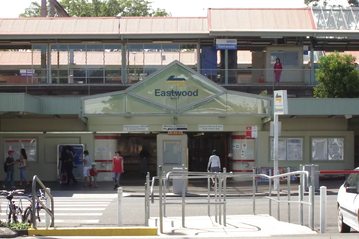 Eastwood railway station and the surrounding shopping precinct
